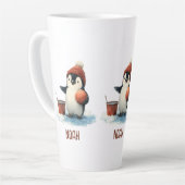 Persoonlijke Winter Pinguïn Basketbal Kind Latte Mok (Linkerhoek)