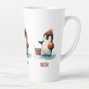 Persoonlijke Winter Pinguïn Basketbal Kind Latte Mok