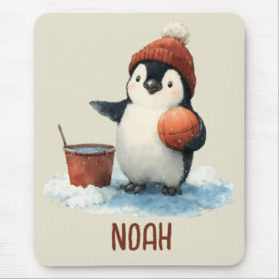 Persoonlijke Winter Pinguïn Basketbal Kind Muismat