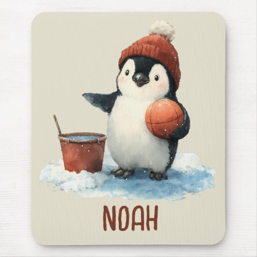 Persoonlijke Winter Pinguïn Basketbal Kind Muismat (Voorkant)