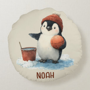Persoonlijke Winter Pinguïn Basketbal Kind Rond Kussen