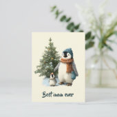 Persoonlijke Winter Pinguïn “Beste Moeder Ooit” Briefkaart (Staand voorkant)