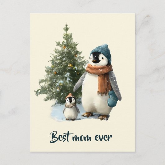 Persoonlijke Winter Pinguïn “Beste Moeder Ooit” Briefkaart (Voorkant)