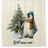 Persoonlijke Winter Pinguïn “Beste Moeder Ooit” Douchegordijn (Voorkant)
