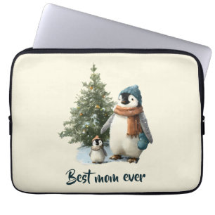 Persoonlijke Winter Pinguïn “Beste Moeder Ooit” Laptop Sleeve
