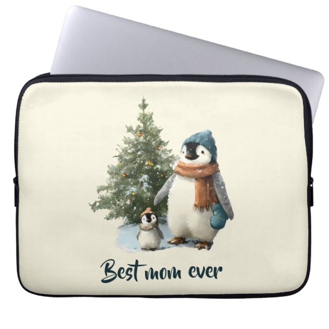 Persoonlijke Winter Pinguïn “Beste Moeder Ooit” Laptop Sleeve (Voorkant)