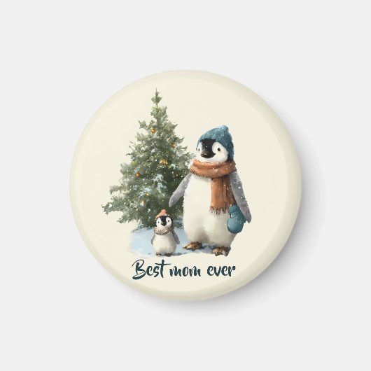 Persoonlijke Winter Pinguïn “Beste Moeder Ooit” Magneet (Voorkant)