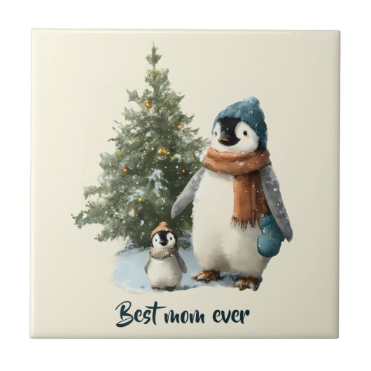 Persoonlijke Winter Pinguïn “Beste Moeder Ooit” Tegeltje (Voorkant)
