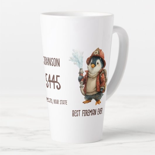 Persoonlijke Winter Pinguïn Brandweerman Geschenkm Latte Mok (Rechterhoek)