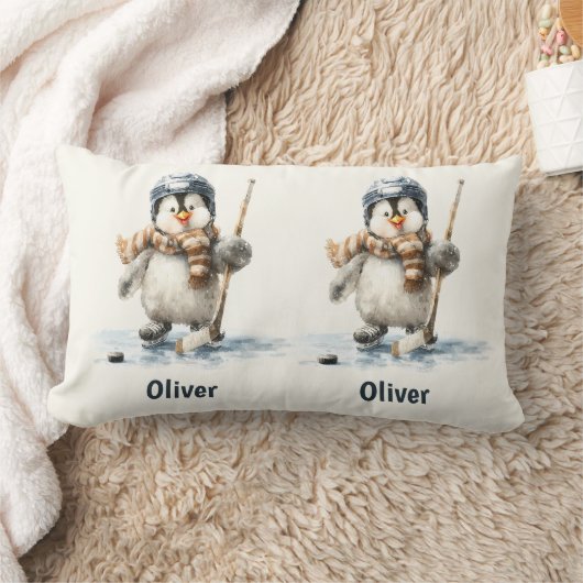 Persoonlijke Winter Pinguïn Hockey Kind Kussen (Deken)
