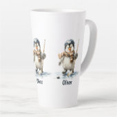 Persoonlijke Winter Pinguïn Hockey Kind Latte Mok (Rechterhoek)