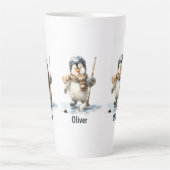 Persoonlijke Winter Pinguïn Hockey Kind Latte Mok (Voorkant)