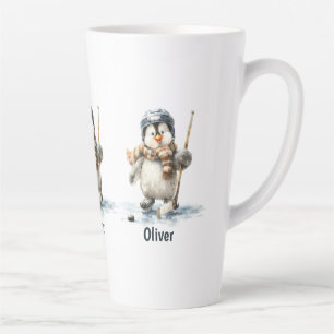 Persoonlijke Winter Pinguïn Hockey Kind Latte Mok