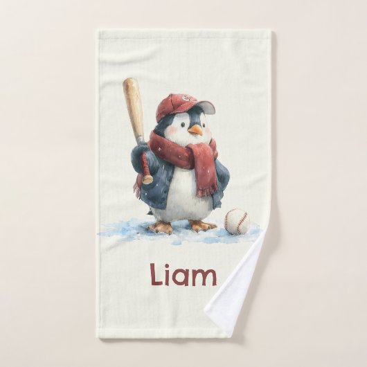 Persoonlijke Winter Pinguïn Honkbal Kind Bad Handdoek (Handdoek)