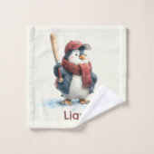 Persoonlijke Winter Pinguïn Honkbal Kind Bad Handdoek (Wasdoekje)