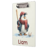 Persoonlijke Winter Pinguïn Honkbal Kind Klembord (Links)