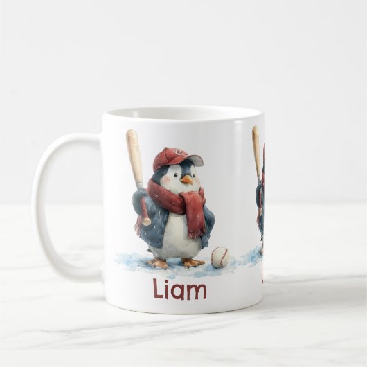 Persoonlijke Winter Pinguïn Honkbal Kind Koffiemok (Links)