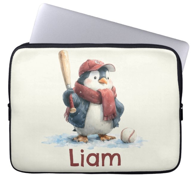 Persoonlijke Winter Pinguïn Honkbal Kind Laptop Sleeve (Voorkant)