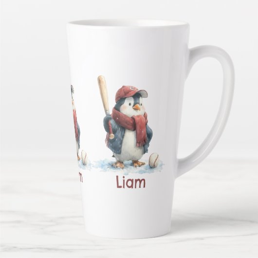 Persoonlijke Winter Pinguïn Honkbal Kind Latte Mok (Rechts)