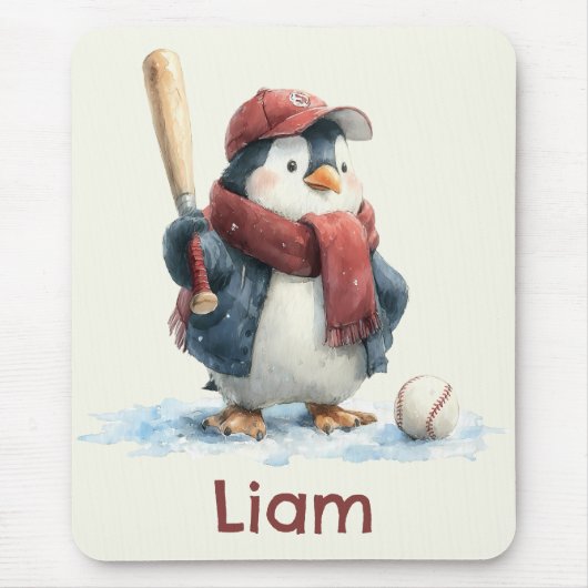 Persoonlijke Winter Pinguïn Honkbal Kind Muismat (Voorkant)