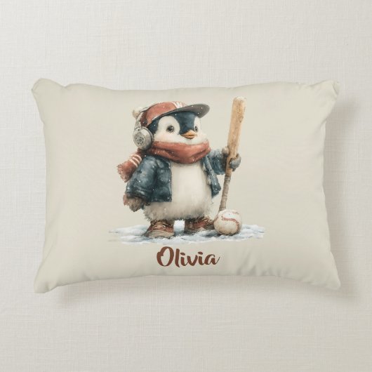 Persoonlijke Winter Pinguïn Softbal Kind Accent Kussen (Voorkant)