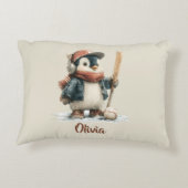 Persoonlijke Winter Pinguïn Softbal Kind Accent Kussen (Achterkant)