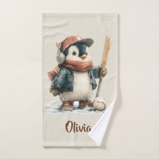 Persoonlijke Winter Pinguïn Softbal Kind Bad Handdoek (Handdoek)