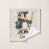 Persoonlijke Winter Pinguïn Softbal Kind Bad Handdoek (Wasdoekje)