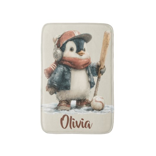 Persoonlijke Winter Pinguïn Softbal Kind Badmat (Voorkant Verticaal)