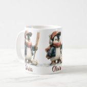 Persoonlijke Winter Pinguïn Softbal Kind Koffiemok (Voorkant links)