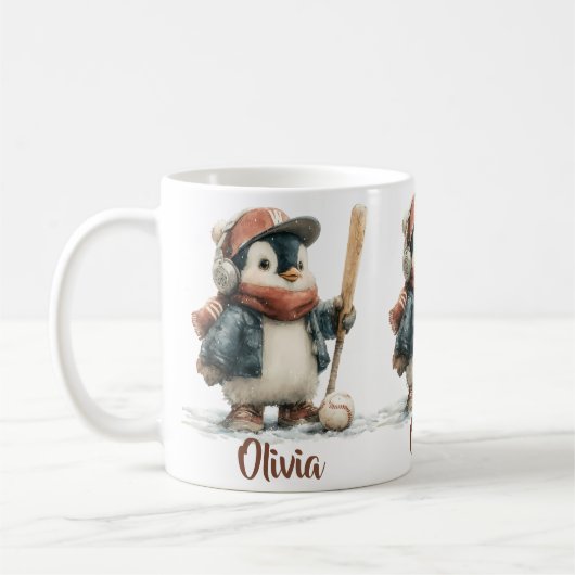 Persoonlijke Winter Pinguïn Softbal Kind Koffiemok (Links)