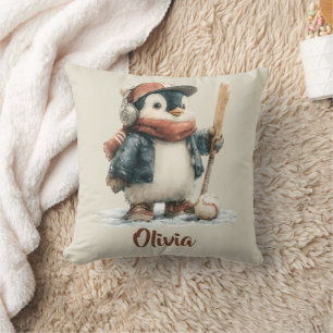 Persoonlijke Winter Pinguïn Softbal Kind Kussen