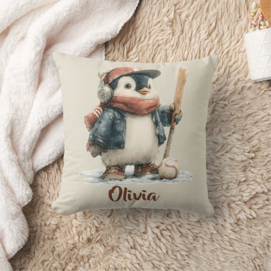 Persoonlijke Winter Pinguïn Softbal Kind Kussen (Deken)