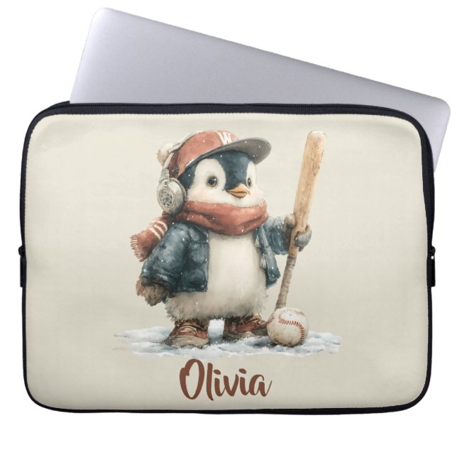 Persoonlijke Winter Pinguïn Softbal Kind Laptop Sleeve (Voorkant)