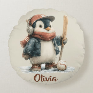 Persoonlijke Winter Pinguïn Softbal Kind Rond Kussen