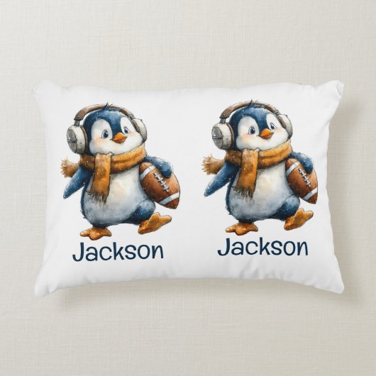 Persoonlijke Winter Pinguïn Voetbal Kind Accent Kussen (Voorkant)