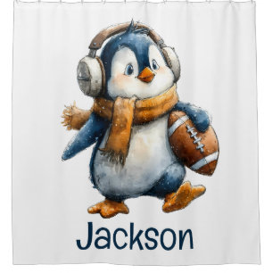 Persoonlijke Winter Pinguïn Voetbal Kind Douchegordijn