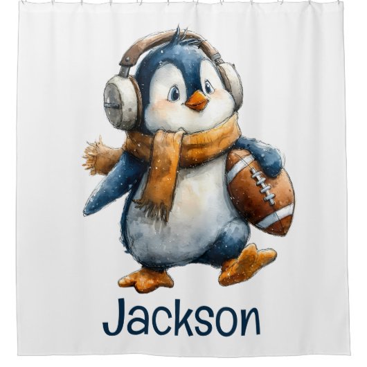 Persoonlijke Winter Pinguïn Voetbal Kind Douchegordijn (Voorkant)