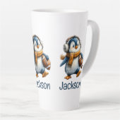 Persoonlijke Winter Pinguïn Voetbal Kind Latte Mok (Rechterhoek)