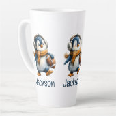 Persoonlijke Winter Pinguïn Voetbal Kind Latte Mok (Linkerhoek)
