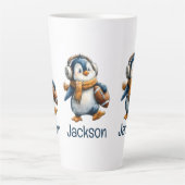 Persoonlijke Winter Pinguïn Voetbal Kind Latte Mok (Voorkant)