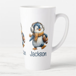 Persoonlijke Winter Pinguïn Voetbal Kind Latte Mok