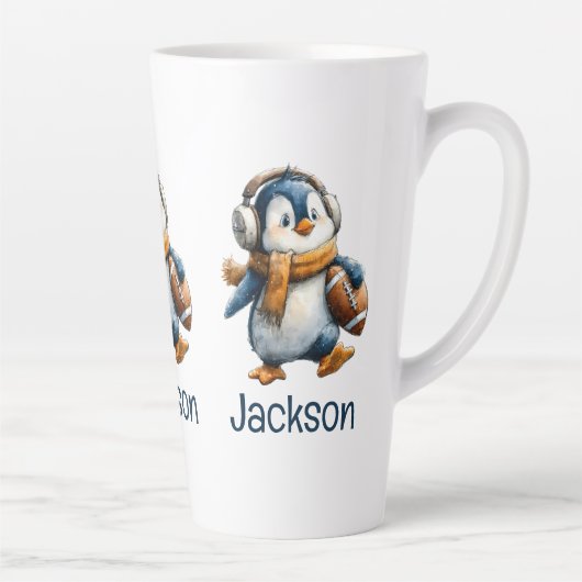 Persoonlijke Winter Pinguïn Voetbal Kind Latte Mok (Rechts)