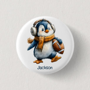 Persoonlijke Winter Pinguïn Voetbal Kind Ronde Button 3,2 Cm