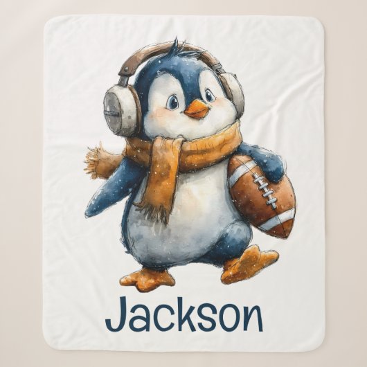 Persoonlijke Winter Pinguïn Voetbal Kind Sherpa Deken (Voorkant)