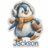 Persoonlijke Winter Pinguïn Voetbal Kind Sticker (Voorkant)