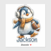 Persoonlijke Winter Pinguïn Voetbal Kind Sticker (Vel)