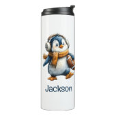 Persoonlijke Winter Pinguïn Voetbal Kind Thermosbeker (Gedraaid links)