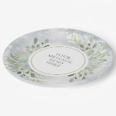 Persoonlijke Winter Sneeuwvlokken Groene Bladeren Papieren Bordje (Gekanteld)