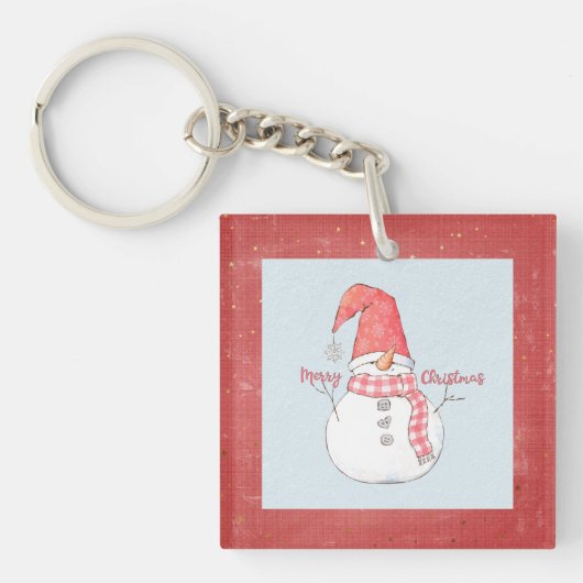 Persoonlijke Winter Snowman Merry Kerstmis Sleutelhanger (Voorkant)